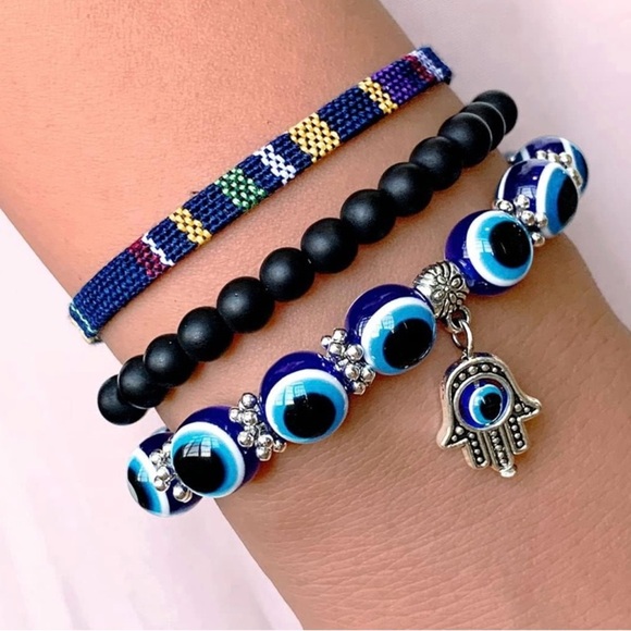 Blue Evil Eye Bracelet with Silver Charm - Picture 2 of 4